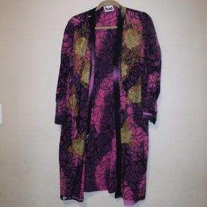 IKAD Jacket Duster One Size Tie Dye Pink Purple Floral Gold Beads Hippie Boho